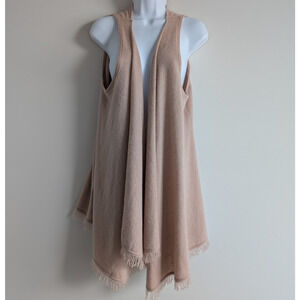 Minnie Rose Cashmere Sweater Womens Large Pink Fringe Boho Cottagecore Natural